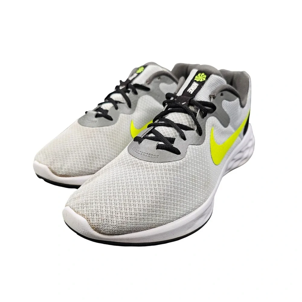 Nike Revolution 6 Running Shoes Light Gray Volt Green Black Mens Size 11.5